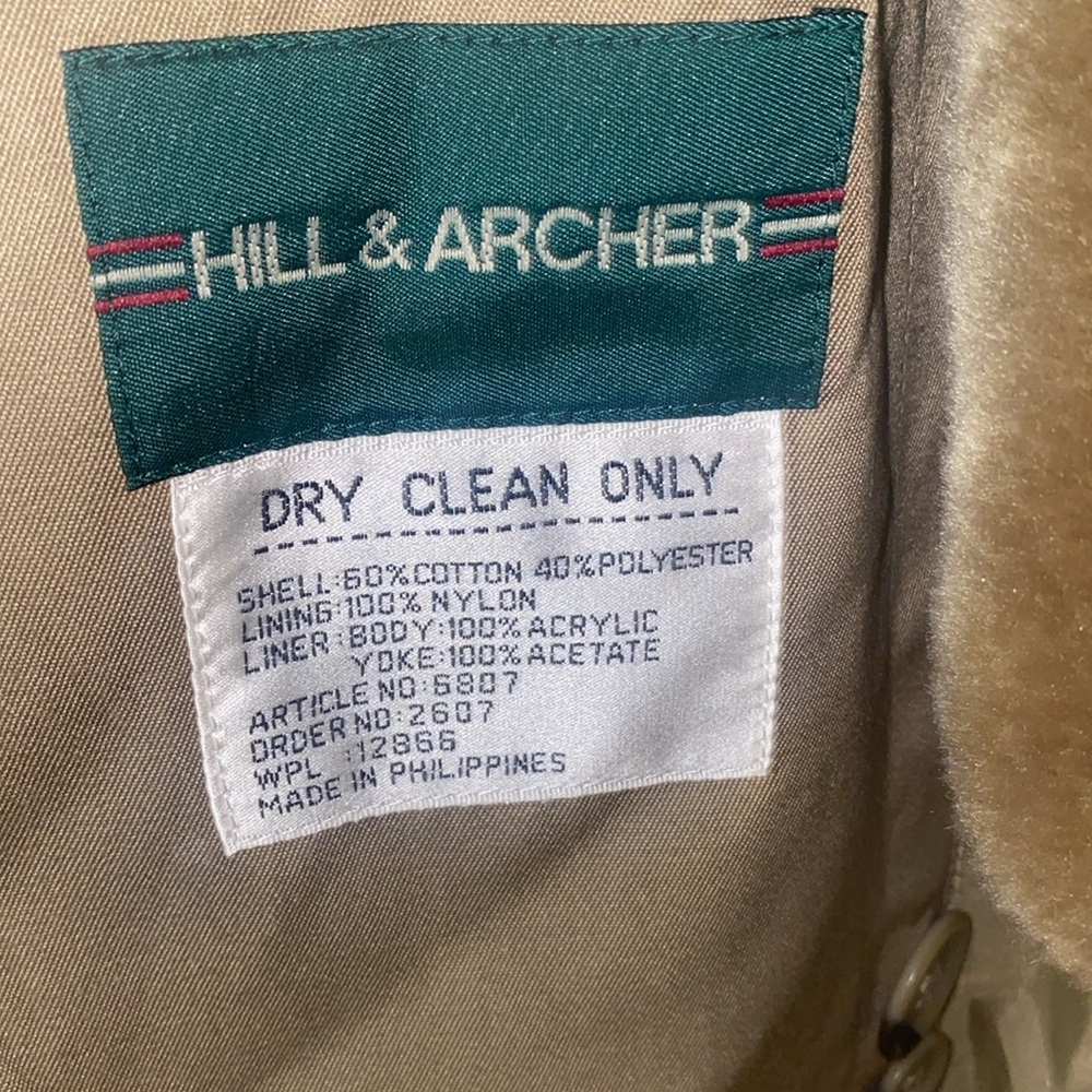 Vintage LINED Hill & Archer Trench Coat Removable Warm Liner Unisex Sz 40 - Picture 5 of 11